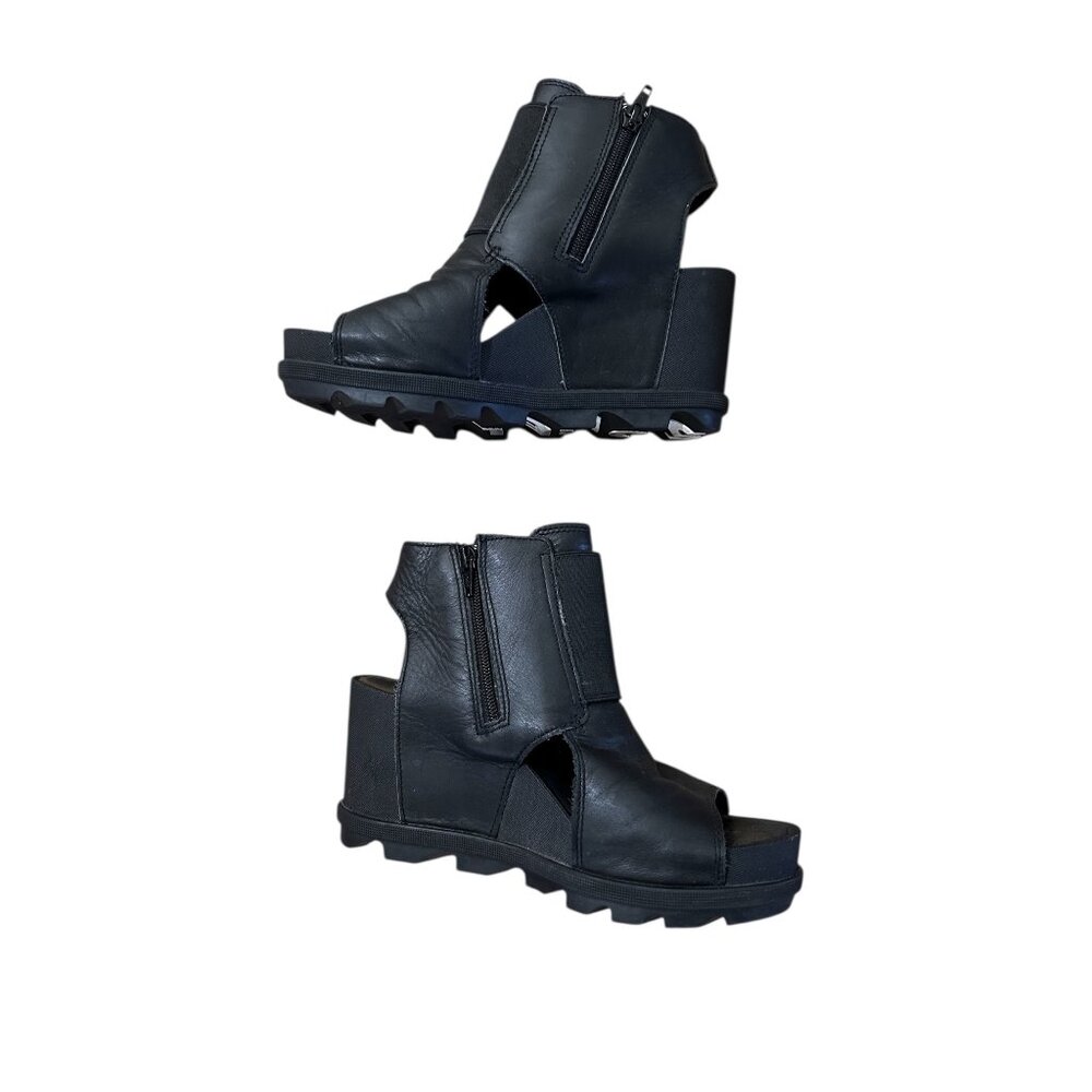 Sorel Joanie II Bootie Platform Sandals Womens 9 Black Cut Out Comfort Zipper - Picture 2 of 14